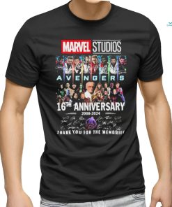 Official marvel Studios Avengers 16th Anniversary 2008 2024 Thank You For The Memories Signatures Shirt