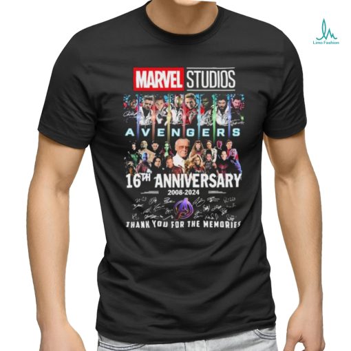 Official marvel Studios Avengers 16th Anniversary 2008 2024 Thank You For The Memories Signatures Shirt
