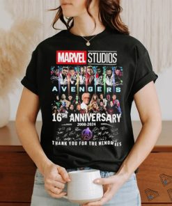 Official marvel Studios Avengers 16th Anniversary 2008 2024 Thank You For The Memories Signatures Shirt