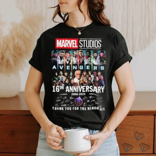 Official marvel Studios Avengers 16th Anniversary 2008 2024 Thank You For The Memories Signatures Shirt