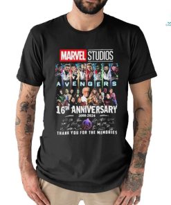Official marvel Studios Avengers 16th Anniversary 2008 2024 Thank You For The Memories Signatures Shirt