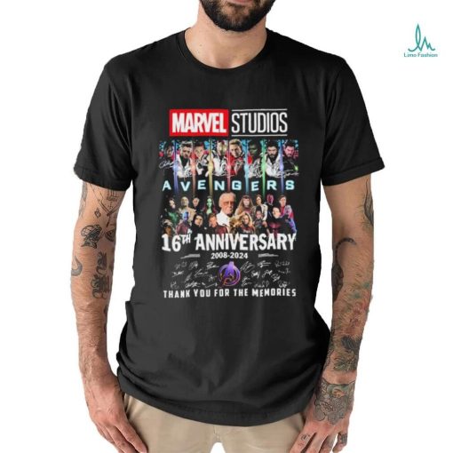 Official marvel Studios Avengers 16th Anniversary 2008 2024 Thank You For The Memories Signatures Shirt