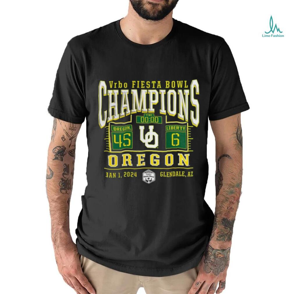 Official oregon Ducks Branded 2024 Fiesta Bowl Champions Score T Shirt Official oregon Ducks Branded 2024 Fiesta Bowl Champions Score T Shirt