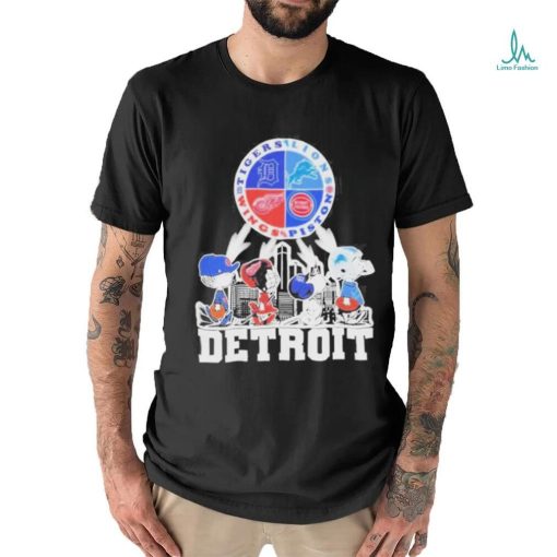 Official peanuts Characters Detroit Sports Teams City Walking Logo T Shirt