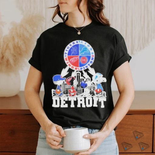 Official peanuts Characters Detroit Sports Teams City Walking Logo T Shirt