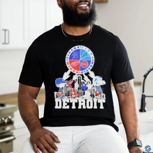 Official peanuts Characters Detroit Sports Teams City Walking Logo T Shirt