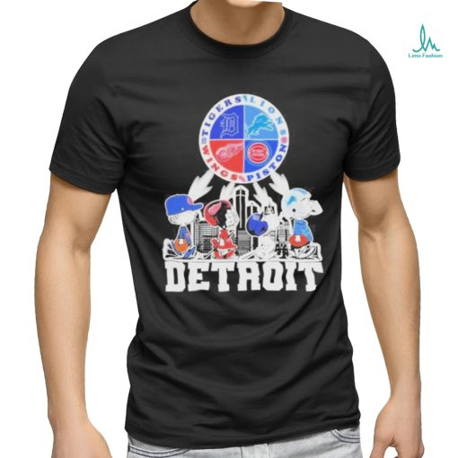 Official peanuts Characters Detroit Sports Teams City Walking Logo T Shirt