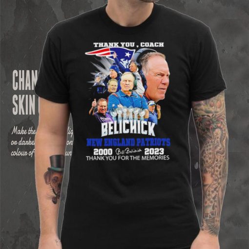 Official thank you coach Bill Belichick New England Patriots 2000 2023 thank you for the memories signature shirt