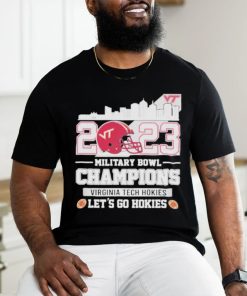 Official virginia Tech Hokies Skyline 2023 Military Bowl Champions Let’s Go Hokies T Shirt