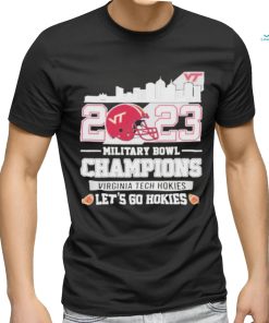Official virginia Tech Hokies Skyline 2023 Military Bowl Champions Let’s Go Hokies T Shirt