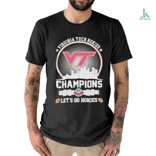 Official virginia Tech Let’s Go Hokies 2023 Military Bowl Champions Skyline T Shirt
