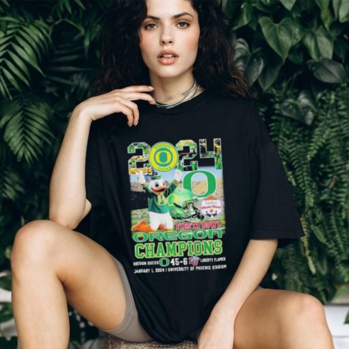 Oregon Ducks Mascot 2024 Fiesta Bowl Champions Oregon Ducks 45 6 Liberty Flames January2024 University Of Phoenix Stadium T Shirt