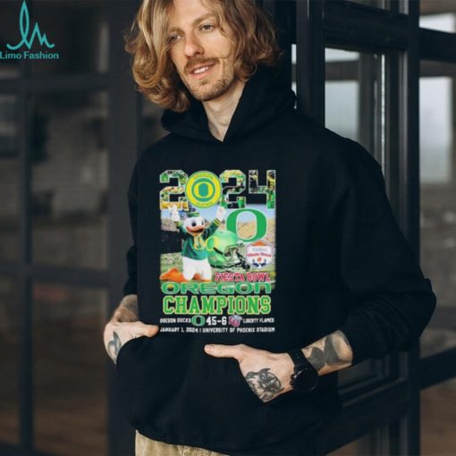 Oregon Ducks Mascot 2024 Fiesta Bowl Champions Oregon Ducks 45 6 Liberty Flames January2024 University Of Phoenix Stadium T Shirt