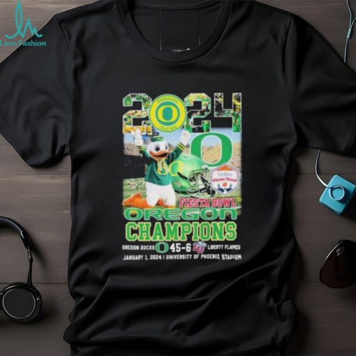 Oregon Ducks Mascot 2024 Fiesta Bowl Champions Oregon Ducks 45 6 Liberty Flames January2024 University Of Phoenix Stadium T Shirt