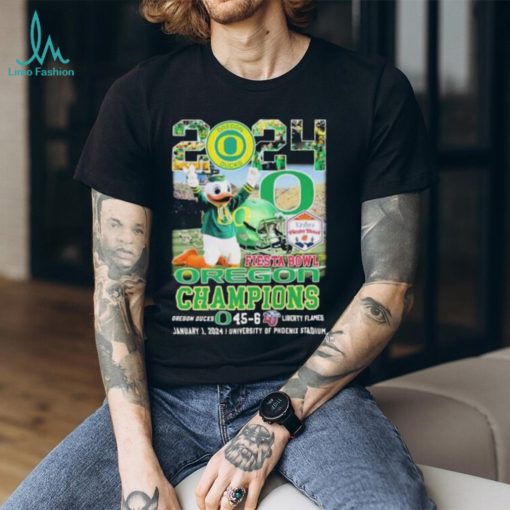 Oregon Ducks Mascot 2024 Fiesta Bowl Champions Oregon Ducks 45 6 Liberty Flames January2024 University Of Phoenix Stadium T Shirt