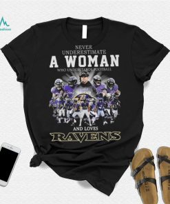 Original 2024 Never Underestimate A Woman Who Understands Football And Loves Baltimore Ravens Signatures Shirt