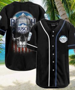 Patriotic US Flag Black Skull Busch Light Beer Baseball Jersey