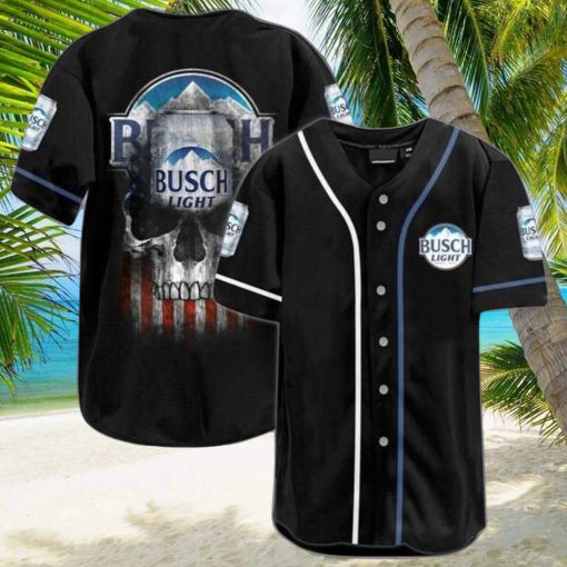 Patriotic US Flag Black Skull Busch Light Beer Baseball Jersey