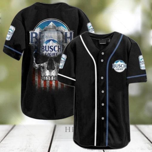 Patriotic US Flag Black Skull Busch Light Beer Baseball Jersey