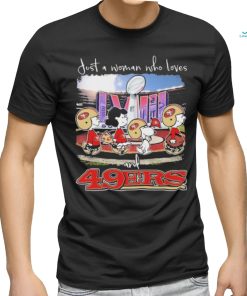 Peanuts Characters Just A Woman Who Loves Super Bowl LVIII And San Francisco 49ers Shirt