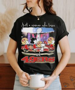 Peanuts Characters Just A Woman Who Loves Super Bowl LVIII And San Francisco 49ers Shirt