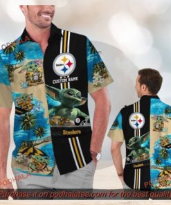 Personalized Baby Yoda Tropical Pittsburg Steelers Hawaiian Shirt