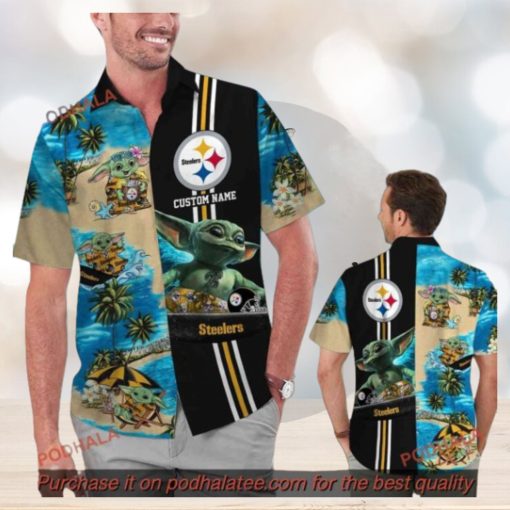 Personalized Baby Yoda Tropical Pittsburg Steelers Hawaiian Shirt