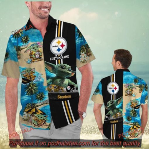 Personalized Baby Yoda Tropical Pittsburg Steelers Hawaiian Shirt