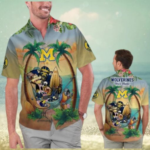 Personalized Michigan Wolverines Tropical Hawaiian Shirt Flamingo and Parrot Design