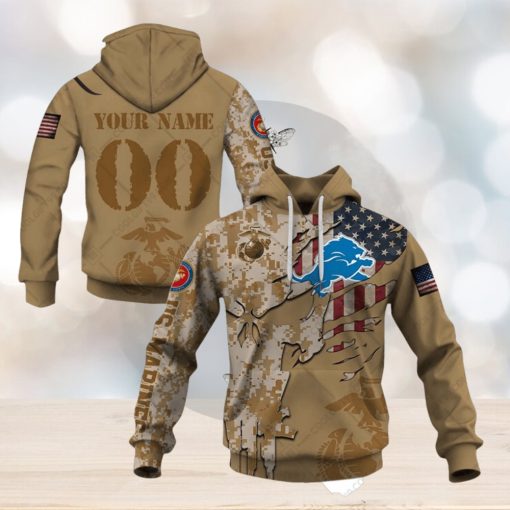 Personalized NFL Detroit Lions Marine Corps Camo Hoodie