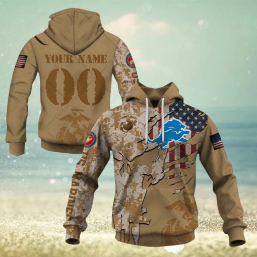 Personalized NFL Detroit Lions Marine Corps Camo Hoodie