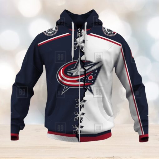 Personalized Nhl Columbus Blue Jackets Broken Mix Jersey Style Hoodie