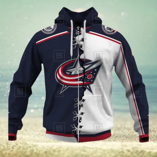 Personalized Nhl Columbus Blue Jackets Broken Mix Jersey Style Hoodie