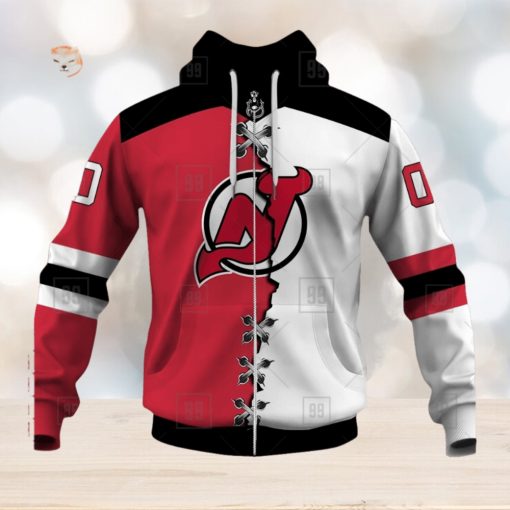 Personalized Nhl New Jersey Devils Broken Mix Jersey Style Hoodie 3D