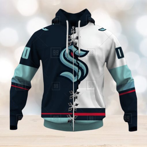 Personalized Nhl Seattle Kraken Broken Mix Jersey Style Hoodie 3D