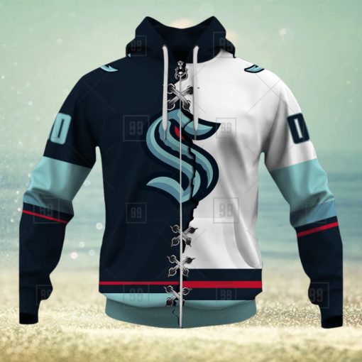 Personalized Nhl Seattle Kraken Broken Mix Jersey Style Hoodie 3D