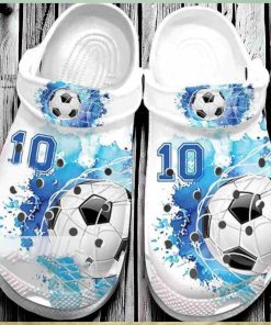 Personalized Number Soccer Goal Blue White Watercolor Crocs