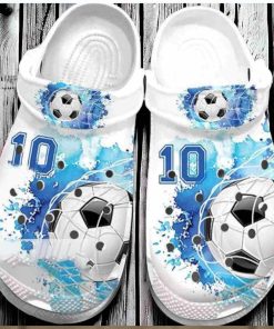 Personalized Number Soccer Goal Blue White Watercolor Crocs