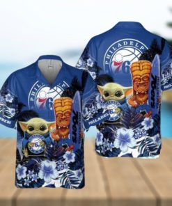 Philadelphia 76Ers Baby Yoda National Basketball 3D Association Hawaiian Shirt