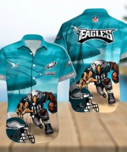 Philadelphia Eagles NFL Mascot And Helmet Symbol Summer Beach Short Sleeve Hawaiian Shirt