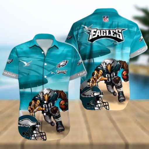 Philadelphia Eagles NFL Mascot And Helmet Symbol Summer Beach Short Sleeve Hawaiian Shirt