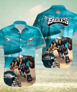 Philadelphia Eagles NFL Mascot And Helmet Symbol Summer Beach Short Sleeve Hawaiian Shirt