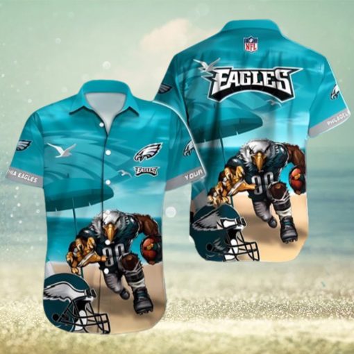 Philadelphia Eagles NFL Mascot And Helmet Symbol Summer Beach Short Sleeve Hawaiian Shirt