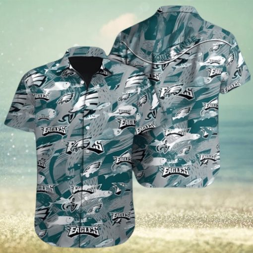 Philadelphia Eagles NFL Ocean Fishes Drawing Pattern Aloha Hawaiian Shirt