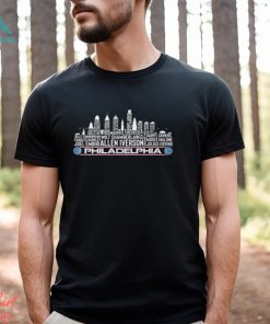 Philadelphia basketball team player names Philadelphia City skyline logo shirt