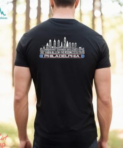 Philadelphia basketball team player names Philadelphia City skyline logo shirt