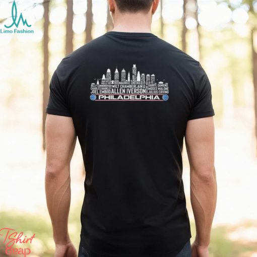 Philadelphia basketball team player names Philadelphia City skyline logo shirt