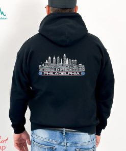 Philadelphia basketball team player names Philadelphia City skyline logo shirt