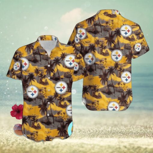 Pittsburgh Steelers Coconut Tree All Over Print Hawaiian Shirt Beach Shirt NFL