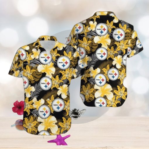 Pittsburgh Steelers Flower Pattern Hawaiian Shirt All Over Print Gift For Fans NFL